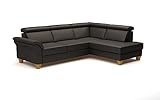 CAVADORE Leder-Schlafsofa Ammerland mit Ottomane / Landhaus-Sofa mit Federkern, Bett, Bettkasten + Kopfteilverstellung / 245 x 84 x 194 / Leder Dunkelbraun