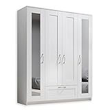 Stella Trading SALIAS Kleiderschrank mit Spiegeltür Weiß - Vielseitiger Drehtürenschrank 4-türig für Ihr Schlafzimmer - 157 x 191 x 51 cm (B/H/T)