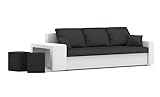 BETTSO -Sofa mit 2 Hocker Sofa Eckcouch Couch mit Schlaffunktion und Bettkasten Schlafsofa Bettsofa Polstergarnitur - Hanna (Schwarz+Weiß, Links)