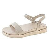 Sandalen mit Strass für Frauen Frauen Sandalen Mode Einfache Einfarbig Dicke Unterseite Flache Unterseite Bequeme Schnalle Riemen Lässige Vielseitige Sandalen, beige, 6 UK 3X-Narrow