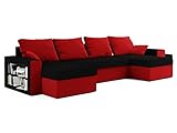 Grekpol- Ecksofa, Sofa mit Regal und Schlaffunktion, MEGA Big Sofa! Eckcouch mit Bettkasten- Texas (Rot+Schwarz)