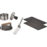 RÖSLE Barbecue Burger Set 3 tlg, Hochwertiges Burger Set mit Burgerpresse Pro, Edelstahl 18/10, Gusseisen emailliert & Grillplatte VIDERO, Hochwertige Grillplatte aus Gusseisen