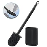 TORMAYS WC-Bürste Silikon, Flexibel Flache Toilettenbürste, Klobürste für Badezimmer mit schnelltrocknendem Behälter, Wandmontage ohne Bohren, Schwarz