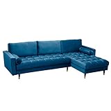 Invicta Interior Elegantes Ecksofa Cozy Velvet 260cm dunkelblau Samt Federkern 3er-Sofa Samtoptik Eckcouch Sofa Couch