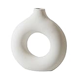 Keramik Vase Weiße, Donut Vase Für Pampasgras, Matte Blumenvase Runde Modern Boho Trockenblume Deko Für Home Wohnzimmer Büro Dekoration M