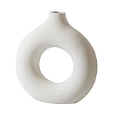 Keramik Vase Weiße, Donut Vase Für Pampasgras, Matte Blumenvase Runde Modern Boho Trockenblume Deko Für Home Wohnzimmer Büro Dekoration M