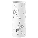WOLTU Regenschirmständer aus Eisen, Ø20 x H49cm, Schirmständer mit Wasserauffangschale, 4 Haken für Taschenschirme, Weiß Rund SST01ws