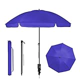 HOMEDEMO Sonnenschirm Strandschirm, 180cm Blau rund Gartenschir, Terrassenschirm mit Bodenhülse & Schutzhülle & Drehstange, UV50+ Schutz Sonnenschutzschirm 30° knickbar Windfest Stabilm, Marktschirm