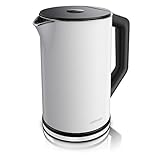 Arendo - Edelstahl Wasserkocher mit Temperatureinstellung 40-100 Grad in 5er Schritten - Doppelwand Design - Modell ELEGANT - 1,5 Liter - 2200 W - Teekocher mit Temperaturanzeige - GS - weiß