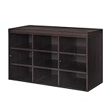 DINZI LVJ Schuhbank, 9 Cubbies Schuh-Organizer für Eingangsbereich, Aufbewahrungsbank mit Kissen, Cubby Schuhregal mit verstellbaren Regalen für Wohnzimmer, Schlafzimmer, Schlammzimmer, Flur, Espresso