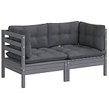 Hommdiy 2-Sitzer-Gartensofa mit Anthrazit Kissen Massivholz Kiefer