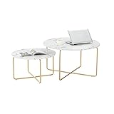 Marmor Couchtisch 2er Set, Beistelltisch Gold Kaffeetische Set, Weiß Wohnzimmertische Rund Sofatische Beistelltische, Leicht zu montieren, 2 Stücke