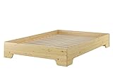 Erst-Holz® Kurzes Doppelbett ohne Kopfteil Kiefer massiv Natur 140x190 mit wählbarem Zubehör V-60.56-14-190, Ausstattung:Rollrost inkl.