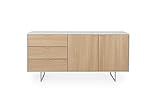 TENZO 5415-451 Cello Designer Sideboard 2 Türen + 3 Schubladen, Melamin, Spanplatte aus Eichenholz und lackiertem MDF, Weiß/Eiche Mel, 77 x 160 x 43 cm (HxWxD)