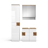 Vicco Badmöbel-Set Badezimmer-Möbel Bad-Schrank Eden Weiß Artisan modern Badezimmerschrank Waschbeckenunterschrank Spiegelschrank Hängeschrank Hochschrank Midischrank Schranktür Schrankfach (Set 3)