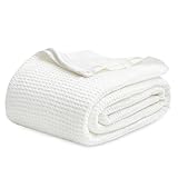 BEDSURE Baumwolle Decke Winter Tagesdecke - Leichte Kuscheldecke waffelpique Decke, Universale Sofadecke Baumwolle Couchdecke Weiß 220x240 cm