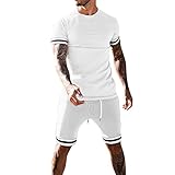 Daikascbny Herren Jogginganzug Set Patchwork 2 Teilige Herrenshorts Kurz Hosenärmel Hemden Beach Sommeranzüge Set Lose Fit Track Suits 2-Teiliges Sportbekleidung Kurzarm Jogginganzug Leichte