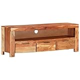 Vintage TV Lowboard TV Schrank TV Board TV-Ständer Fernsehschrank Fernsehtisch Medienkonsole mit 1 Fach und 3 Schubladen für Wohnzimmer Schlafzimmer, 110x30x40 cm Massivholz Akazie