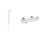 GROHE Tempesta System 210 | Brause- & Duschsystem - chrom | 26381001 & Grohtherm 800 | Thermostat-Brausebatterie, mit integrierter Mischwasserabsperrung u. Sicherheitssperre bei 38°C | chrom