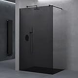 doporro® Duschwand Duschtrennwand 100x200 Walk-In Dusche mit Stabilisator Bremen02 VG schwarz aus Echtglas 10mm ESG-Sicherheitsglas vollgrau inkl. Nanobeschichtung