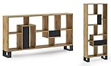 Skraut Home – Designregal – 168 x 69 x 25 cm – vertikal oder horizontal – Zick-Zack-Loft-Modell – einfache Montage – widerstandsfähig – dunkle Eiche und schwarzes Holz