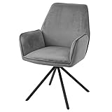 Mendler Esszimmerstuhl HWC-G67, Küchenstuhl Stuhl mit Armlehne, drehbar Auto-Position, Samt - dunkelgrau, Beine schwarz