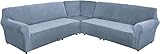 NOPEXTO Samt Sofabezug L Form Ecksofabezug, 3-teilig Stretch Sofa Überzug Für L-förmige Sofamöbel Dick Weich Waschbar Ecksofahusse (L-Form 7-Sitzer,Grau Blau)