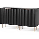 SICOTAS Kommode Sideboard 2er Set Moderner Küchenschrank mit Türen & verstellbarem Regal, Buffetschrank aus Holz Designer Schrank für Wohnzimmer Schlafzimmer Küche Flur Schwarz 145,2 x 40 x 87 cm