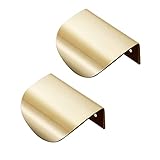 moaupr 2 Stück Geschwungener Reines Kupfer Schrankgriffe Verdeckter Profilgriff Blatt Knöpfe Türklinken Messing Türgriff Schubladengriff für Kleiderschrank,Garderobe,Golden Hole distance 40mm