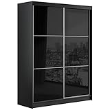 MKS MEBLE Kleiderschrank 160 cm - Schwebetürenschrank Flurschrank Wardrobe - Schlafzimmerschrank Sammlung Valencia - Schwarz-Schwarz - Modern Design