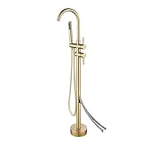 Gold Freistehende Badewannenarmatur Messing Freistehende Badewannenarmatur Einhand-Bodenarmaturen mit Handbrause Bodenmontierte Badewannenarmatur mit Brauseschlauch Bodenmontierte Badewannenarmatur,