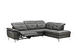 Kabs® Ecksofa Geoff II - Schwarze Couch mit motorischer Relaxfunktion, Arm- und Kopfteilverstellung, Ottomane Rechts, Eckcouch mit Lederbezug Rücken echt, Maße: 277 x 211 x 81 cm