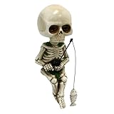 Geruwam Miniatur-Skelettfiguren,Horrorfiguren für Halloween - Totenkopf-Figur aus Kunstharz mit Angelmotiv-Design, handgeschnitzter Totenkopf für Schrank, Fensterbank