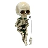 Geruwam Miniatur-Skelettfiguren,Horrorfiguren für Halloween - Totenkopf-Figur aus Kunstharz mit Angelmotiv-Design, handgeschnitzter Totenkopf für Schrank, Fensterbank