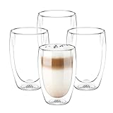 Wilmax | Thermogläser | Doppelwandige Gläser Latte Macchiato | Cappuccino Tassen | Trinkgläser | Kaffeegläser | Eiskaffee Tasse | Wassergläser | 400 ml | 4er-Set