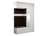 Mirjan24 Garderoben-Set Monati XX, 2-türig Kleiderschrank mit Spiegel, Aufsatz, Schuhschrank, Hängeschrank, 10 Doppelhaken, Gepolstertes Wandpaneel, Flurgarderobe Wandgarderobe (Weiß, Manila 04)