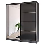 Fabryka Mebli Idźczak Schiebetürenschrank, eleganter Kleiderschrank Schrank Garderobe Spiegel Multi 31-180 cm, Schlafzimmer- Wohnzimmerschrank Schiebetüren Modern Design (Graphit/Schwarz)