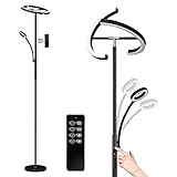 Anten KAKA | Stehlampe LED Dimmbar | Schwarz Stehleuchte 20W mit flexibler 7W Leselampe | Modern deckenfluter mit fernbedienung 2000LM mit 4 Farbtemperatur für Wohnzimmer, Schlafzimmer, Büro, Hotel