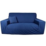 Pino Products Sofa Abdeckung Wasserdicht - 2 Sitzer Sofa überzug Stretch - Doppelte wasserdichte Sofadecke - Abdeckung der Eckcouch - Rutschfester Bezug, Auslaufsicherer Möbelschutz - Blau Marine