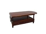 Antike Fundgrube Couchtisch Holz im dunklen Nussbaum-Farbton | Gateleg Wohnzimmertisch | 4 Schubladen | L: 120 cm (1058)