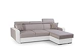 mb-moebel Ecksofa mit Schlaffunktion Eckcouch mit Bettkasten Sofa Couch Wohnlandschaft L-Form Polsterecke Pedro (Beige + Weiß, Ecksofa Rechts)