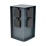 Grafner Edelstahl Design Gartensteckdose mit 4 Steckdosen, 3600 Watt, IP44, eckig, anthrazit, KEIN ROST – Pulver-Beschichtung, Energiesäule Mehrfach Metall Außen Steckdose 4-Fach schwarz
