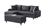 Gozos Palencia Sitzgruppe Ecksofa + Hocker | Bettfunktion Couch besteht aus Dicht gewebter Leinenstoff | Gästebettfunktion | L-Form Schlafcouch Sofa Beidseitg montierbar, 235 x 125 x 72 cm | Anthrazit