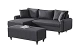 Gozos Palencia Sitzgruppe Ecksofa + Hocker | Bettfunktion Couch besteht aus Dicht gewebter Leinenstoff | Gästebettfunktion | L-Form Schlafcouch Sofa Beidseitg montierbar, 235 x 125 x 72 cm | Anthrazit