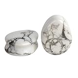Mesnt 2 Stück Flesh Tunnel Double Flared 8mm Stein Ohr Plug Set 0G Weißer Türkis-Stein in Tropfenform Piercing Plugs Schmuck Ear Ohr Plugs Gauge