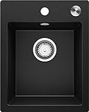 Granitspüle Schwarz 40x50 cm, Spülbecken + Ablauf-Set (Pop-Up), Küchenspüle für 40er Unterschrank, Einbauspüle von Primagran
