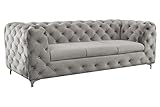 Meble Roberto Sofia Chesterfield 3-Sitzer Sofa 245 cm Wohnzimmer, Couch, Polstersofa, Sofagarnitur, Glamour Design, Gesteppte Rückenlehne Velvet Farbe: Grau