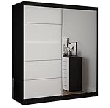 Fabryka Mebli Idźczak Schiebetürenschrank, eleganter Kleiderschrank Schrank Garderobe Spiegel Bella 03, Schlafzimmer- Wohnzimmerschrank Schiebetüren Modern Design (Schwarz/Weiß)