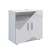 Vicco Spiegelwaschtischunterschrank Waschbeckenunterschrank Badschrank Irma Weiß Hochglanz modern 60x59 cm Badezimmer Schrank Badmöbel Schranktür Schrankfach Ablage Aufbewahrung Dekospiegel