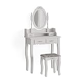 Vicco Schminktisch Frisiertisch Kosmetiktisch Meghan Schminkspiegel Hocker 75x147 Barock Schlafzimmerkommode Schwenkspiegel Schublade Aufbewahrung Frisierkommode Make-Up-Tisch, 75x147 cm, White